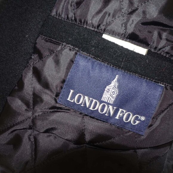 London Fog Men's Overcoat Large Black Wool Blend Winter Coat Button Front L - Picture 7 of 8